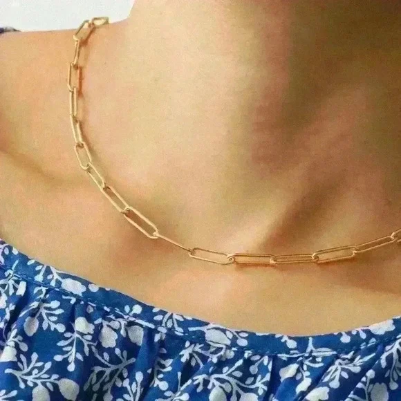 NWT 18K Gold Plated Minimalist Paper Clip Cain Link Layering Necklace - Picture 12 of 16